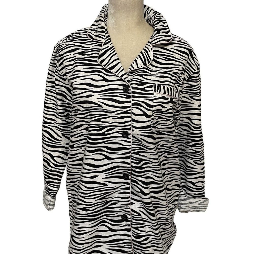 Vintage Loungewear Shirt Womens Large Zebra Animal Print Long Sleeve 100% Cotton